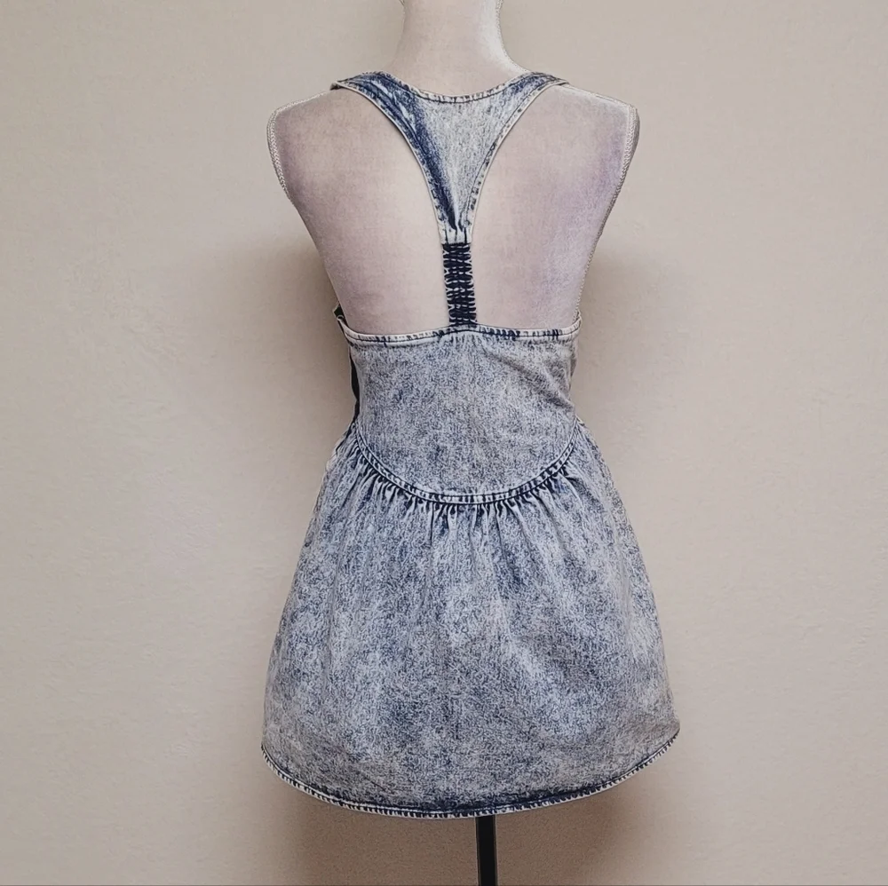 80s Vintage Amy Too Byer California Acid Wash Cotton Lace-up Mini Skater Dress S - Picture 11 of 16